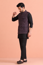 Wine Check Nehru Jacket
