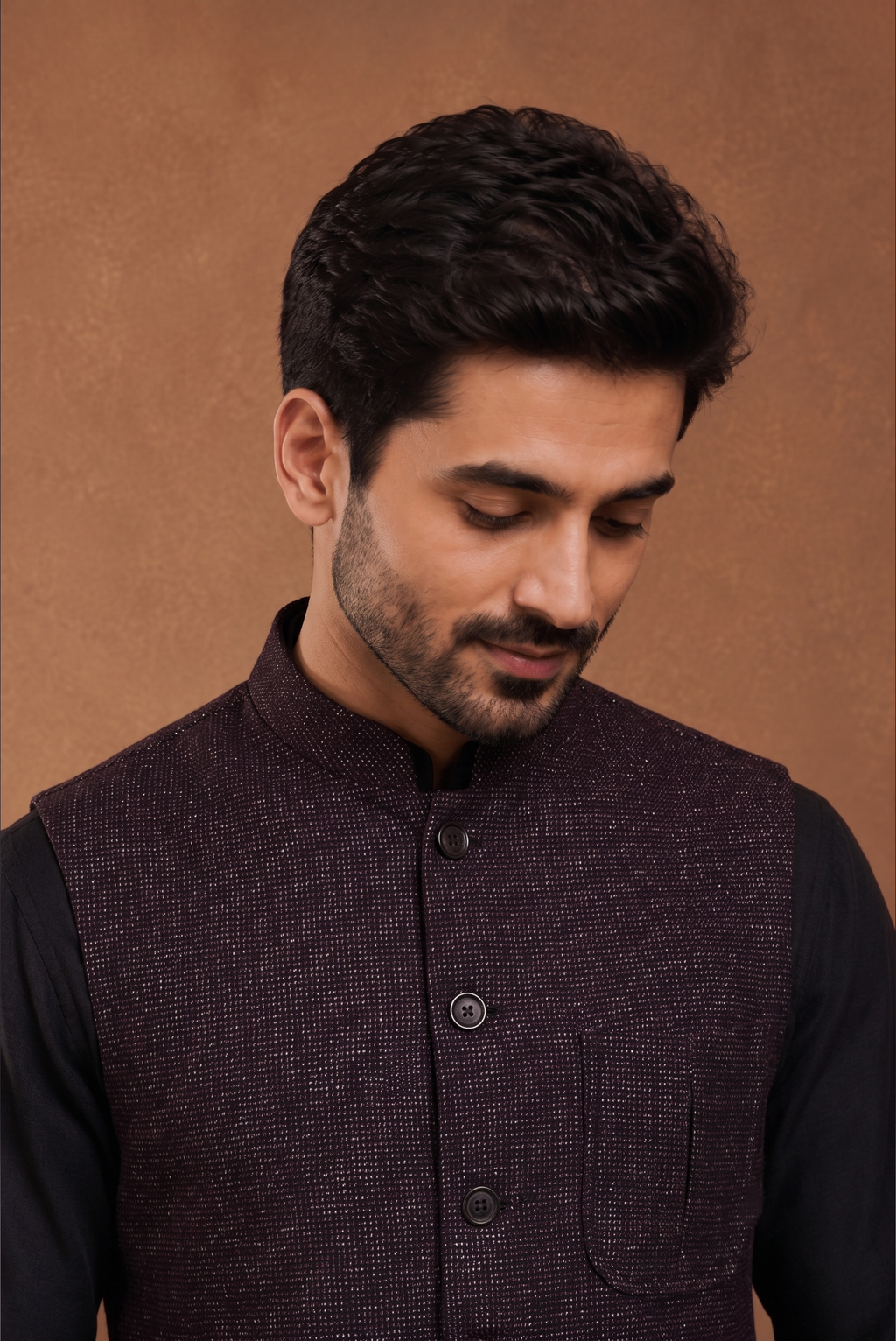 Wine Khadi nehru jacket