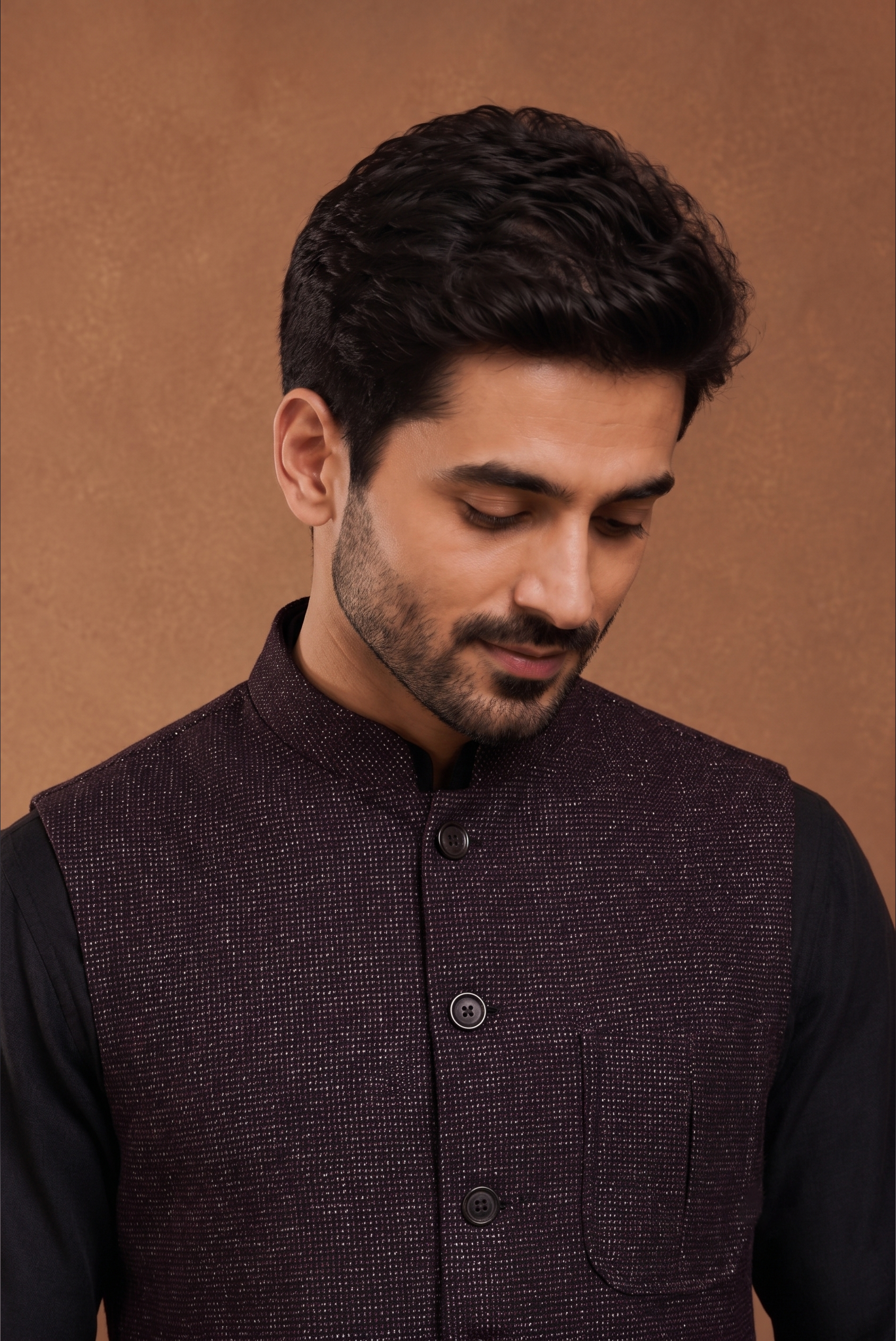 Wine Khadi nehru jacket