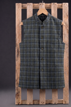 Grey green Check Nehru Jacket