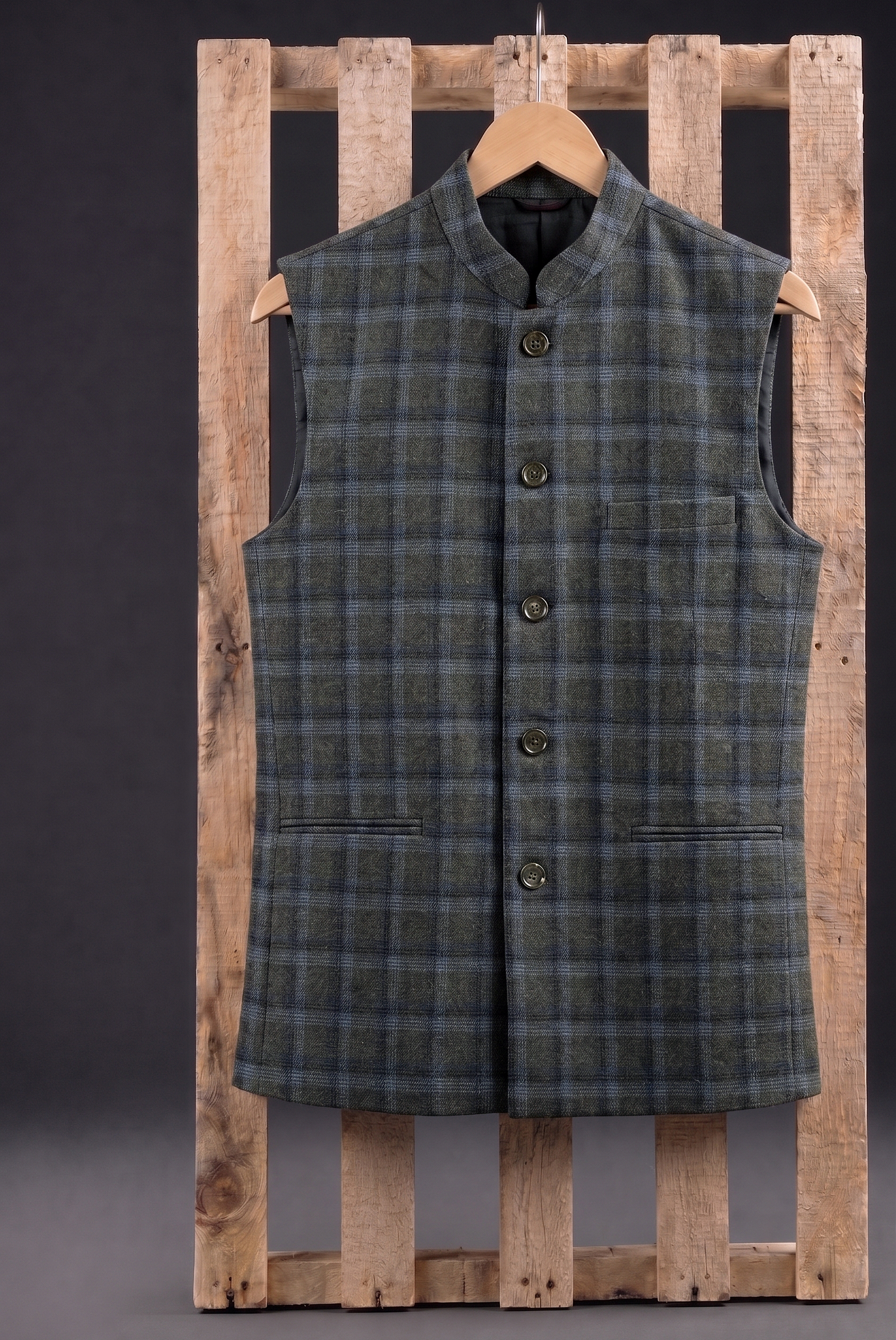 Grey green Check Nehru Jacket