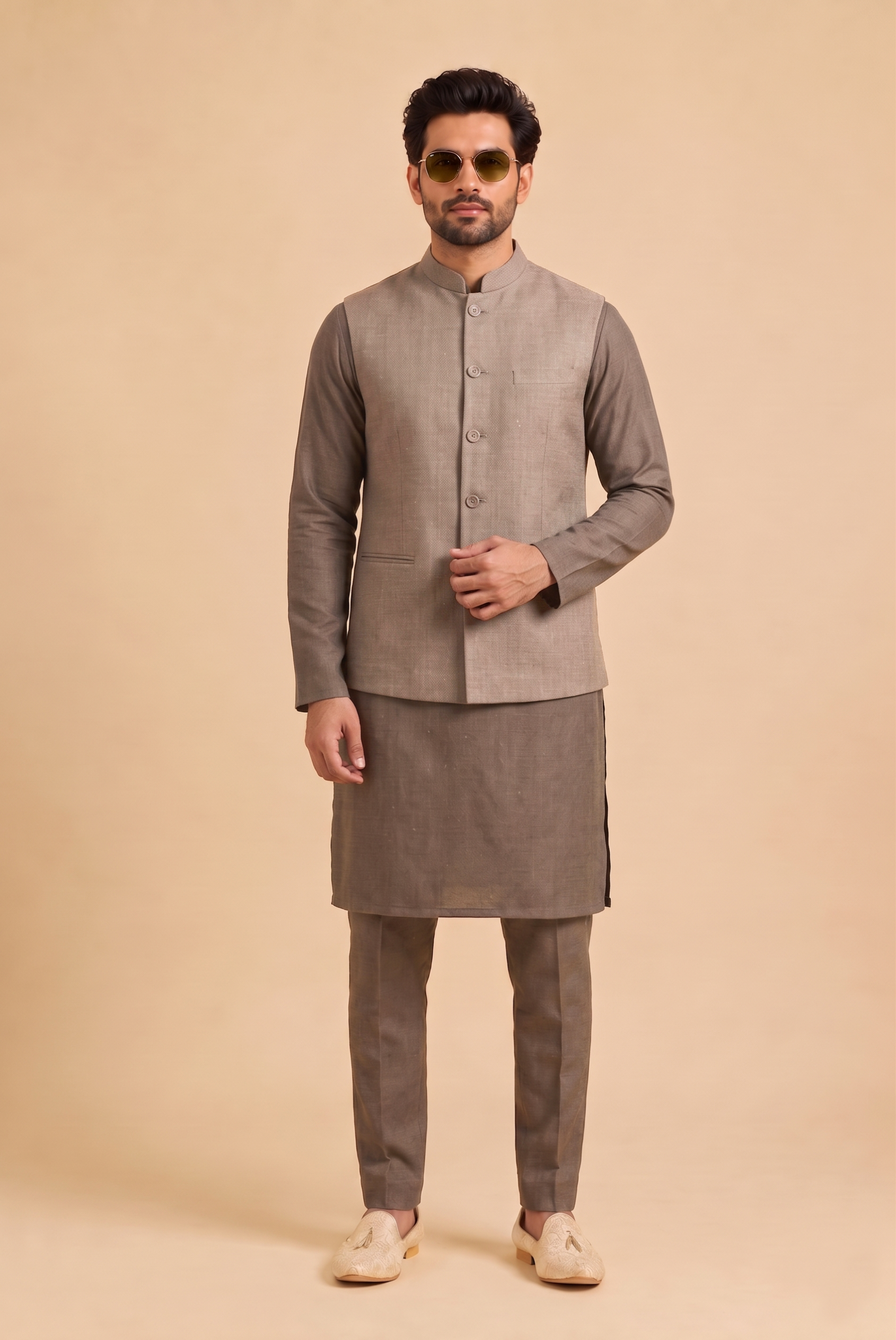 Brown Kurta pajama with Jacket