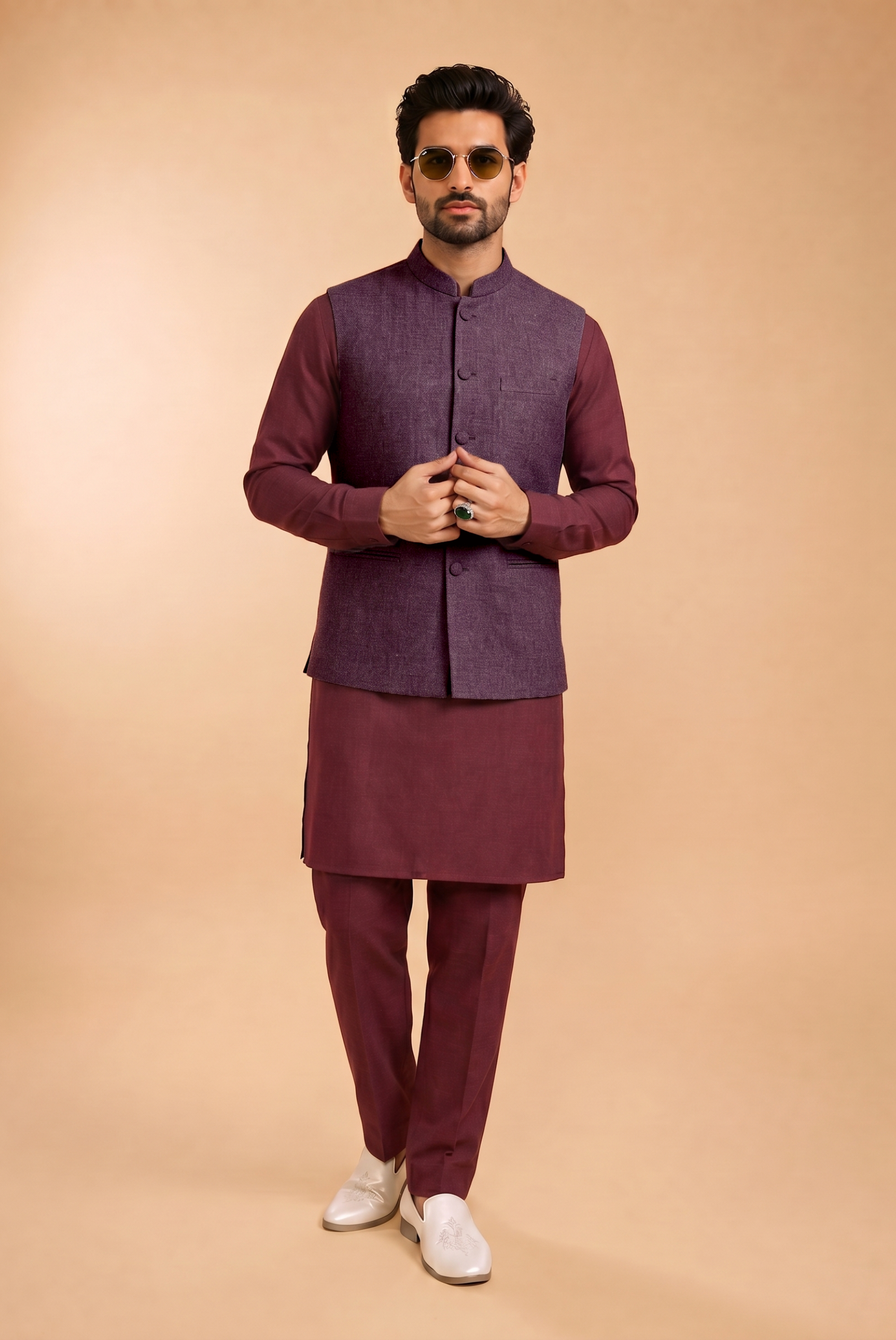 Maroon Kurta pajama with Jacket