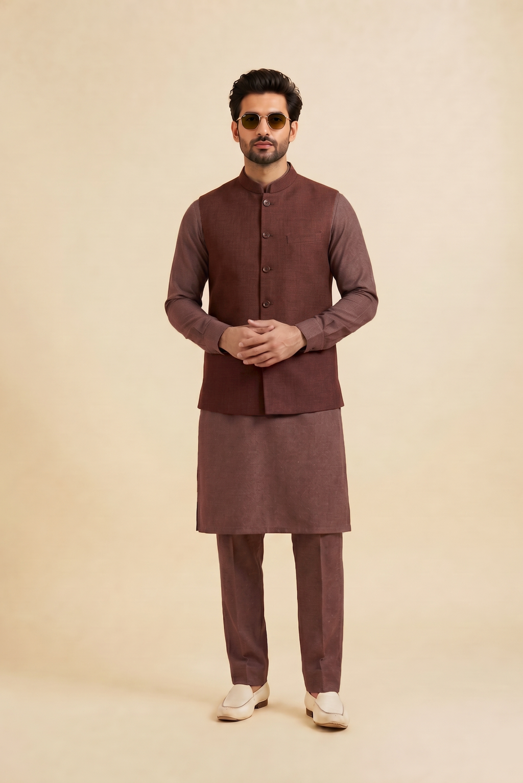 Brown Kurta pajama with Jacket