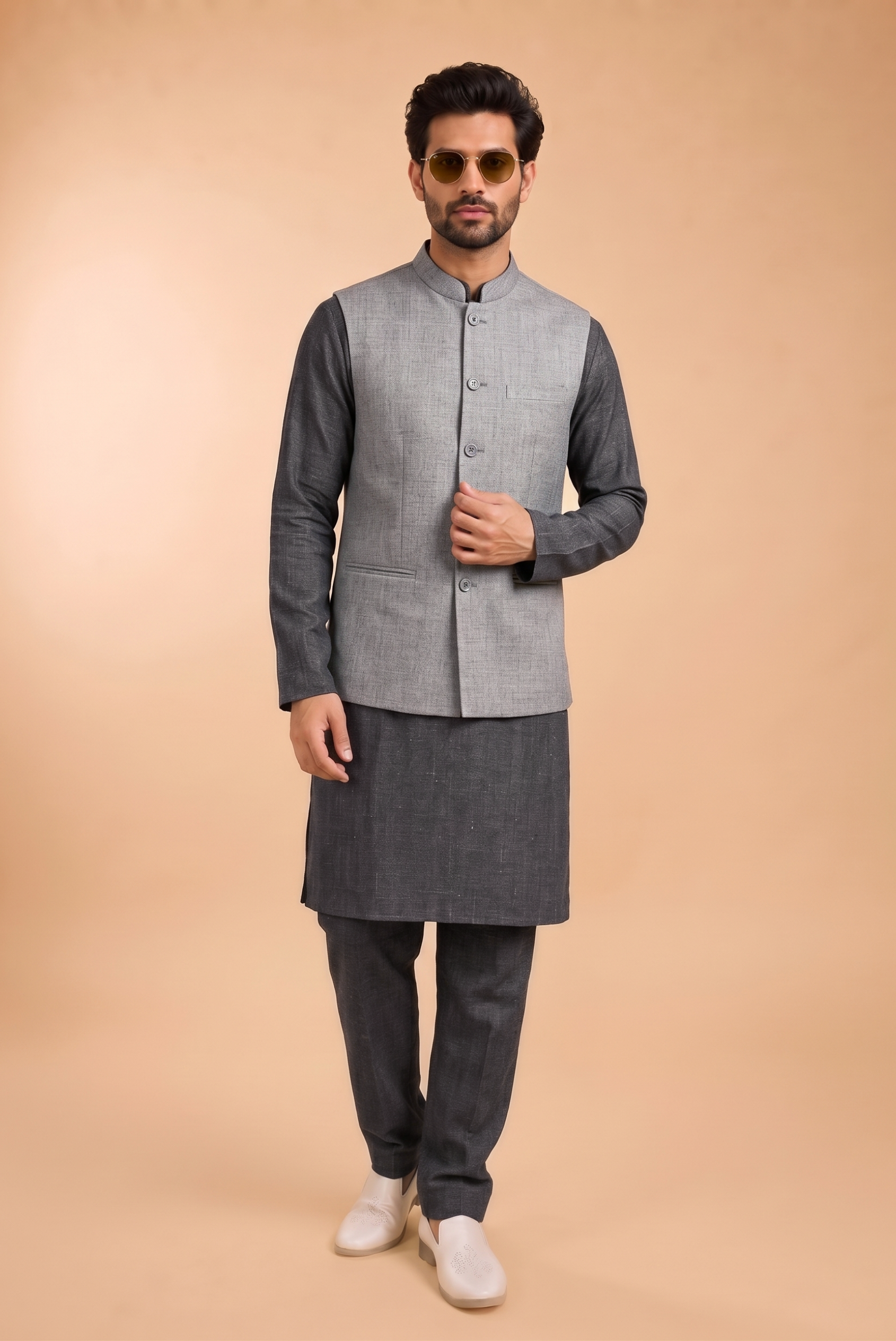 Dark Grey Kurta pajama with Jacket