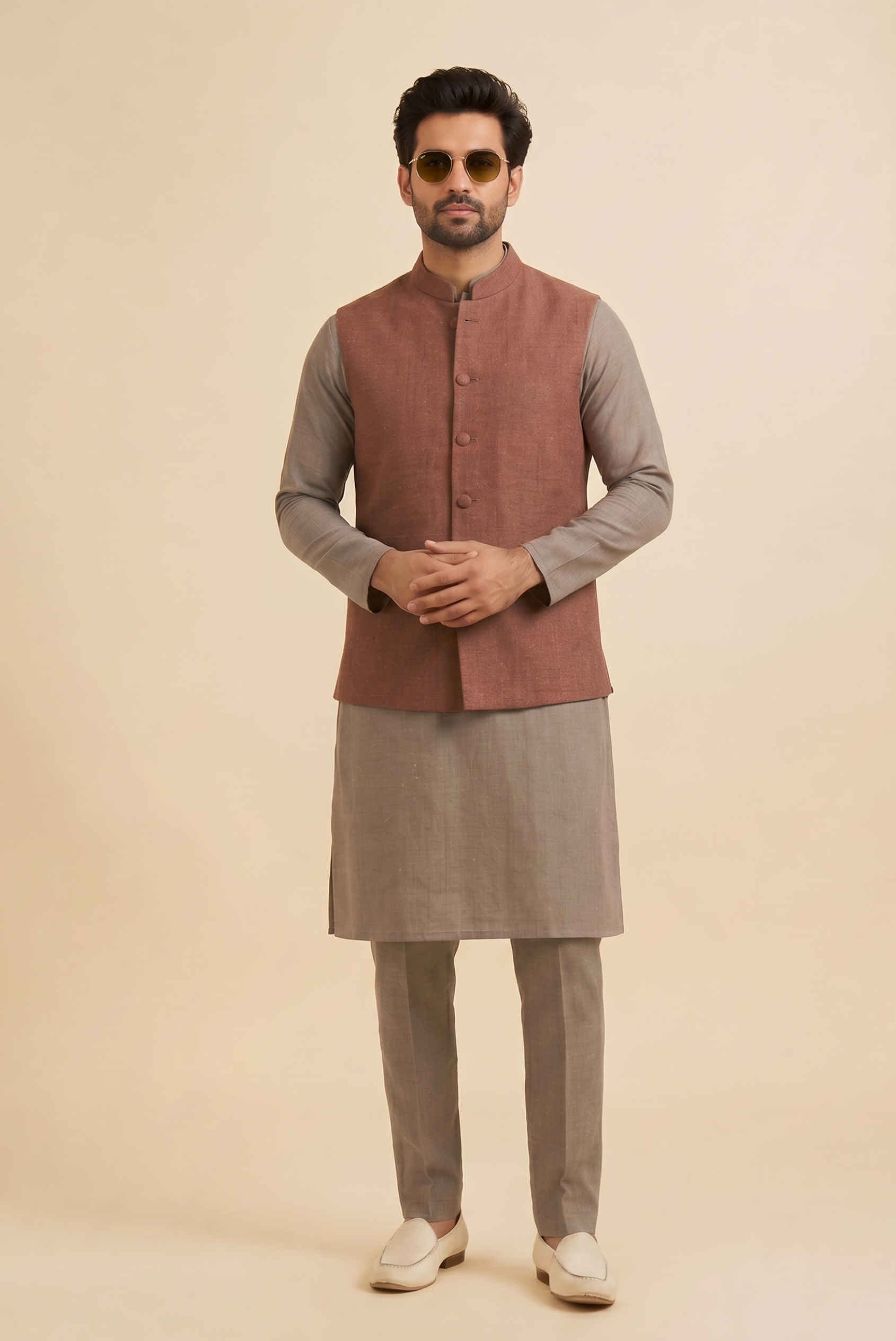 light brown  Kurta pajama with Jacket